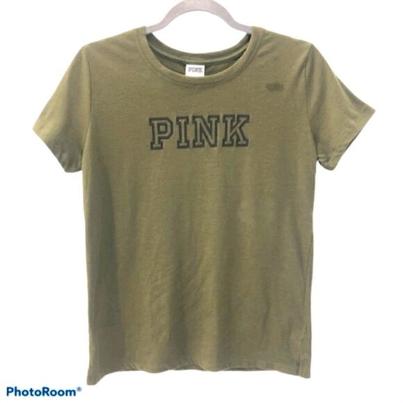 PINK by VS Army Green Tee with PINK Spell out - Picture 1 of 4
